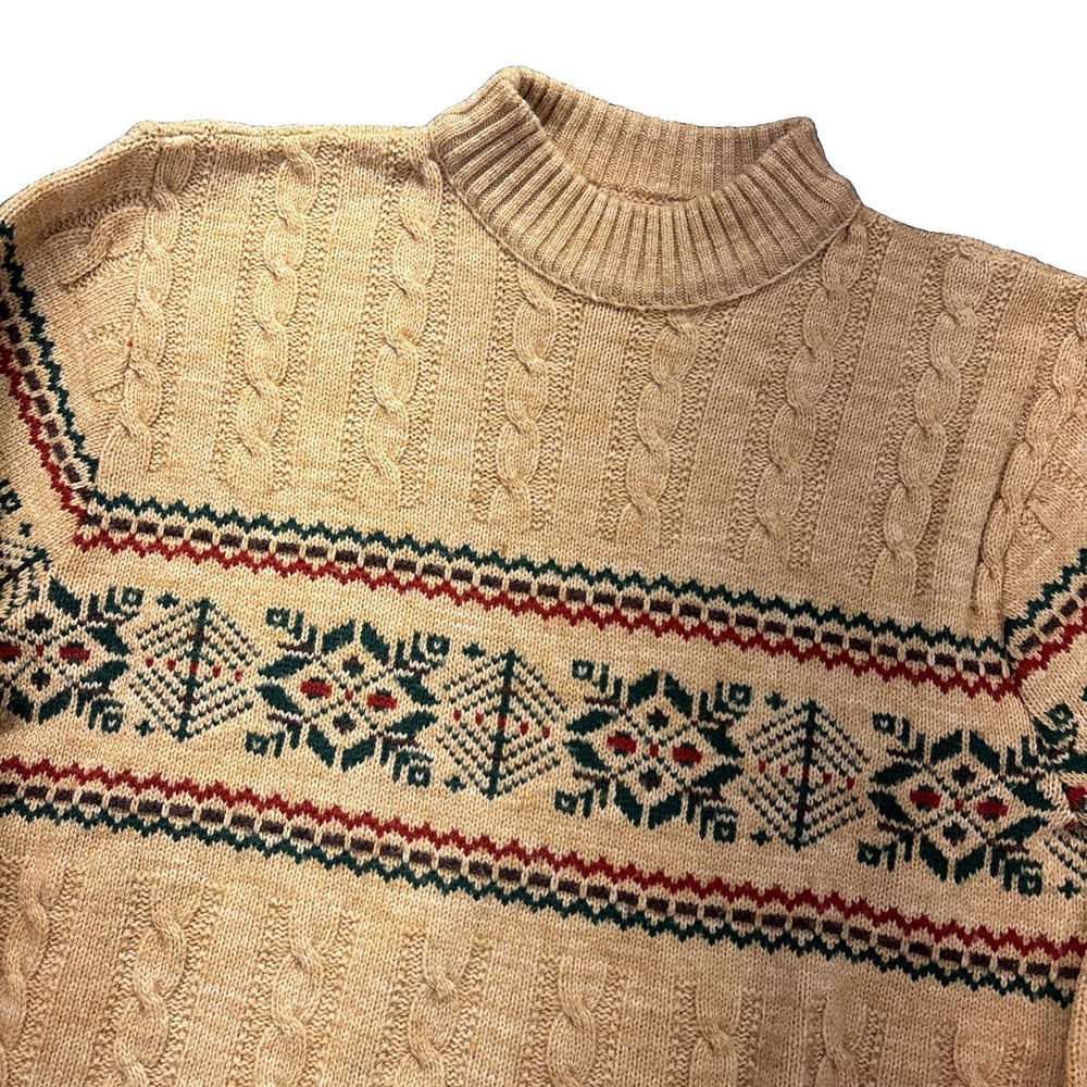 Vintage 80s Jantzen Sweater Mens L Fair Isle Cable Knit Multicolor Long Sleeves